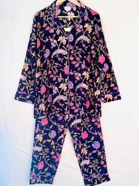 Pax Philomena Black Beauty Floral Block Print Cotton Pajama Set • Size M